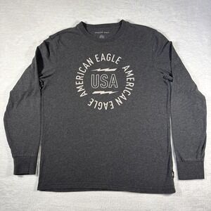 American Eagle Men's Medium Long Sleeve Felt Logo USA Tee